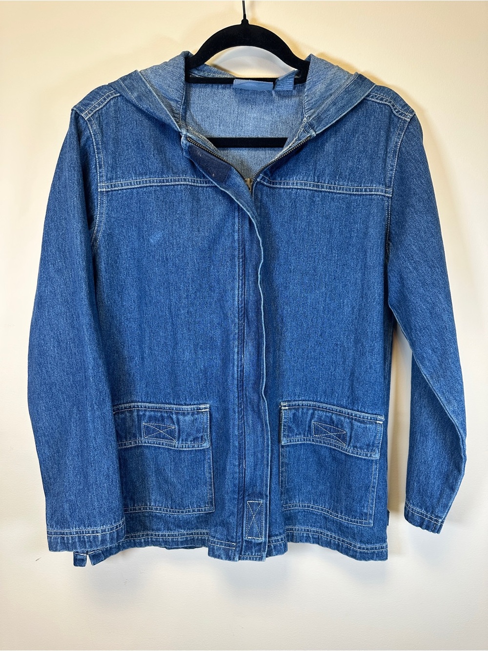 Bill Blass Blassport Petite Small Denim Jacket Women’s 100% Cotton Hooded